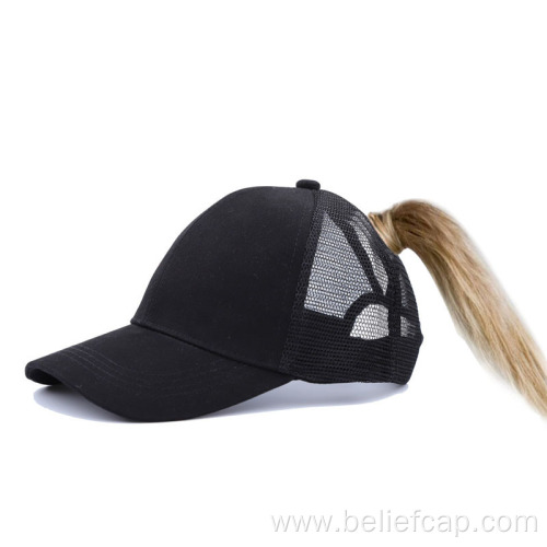 women Washed Cotton Baseball Cap Ponytail Hat